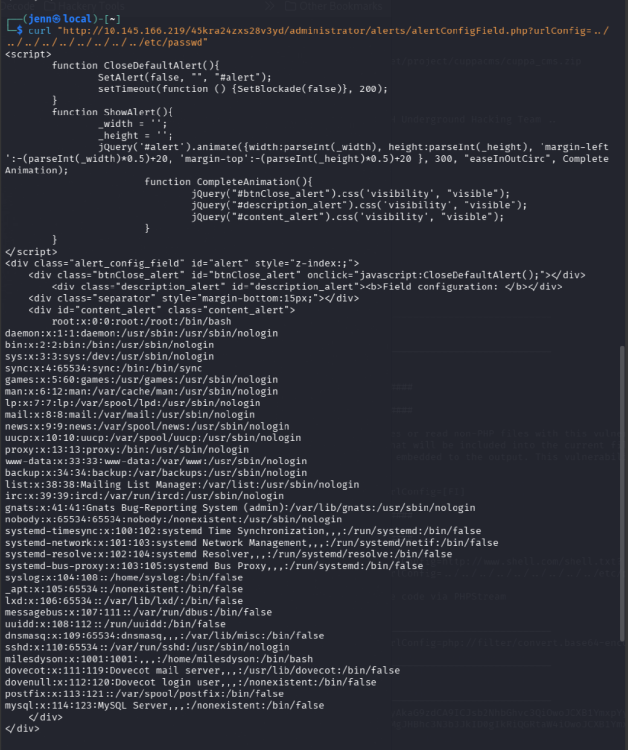 curl LFI returning /etc/passwd contents